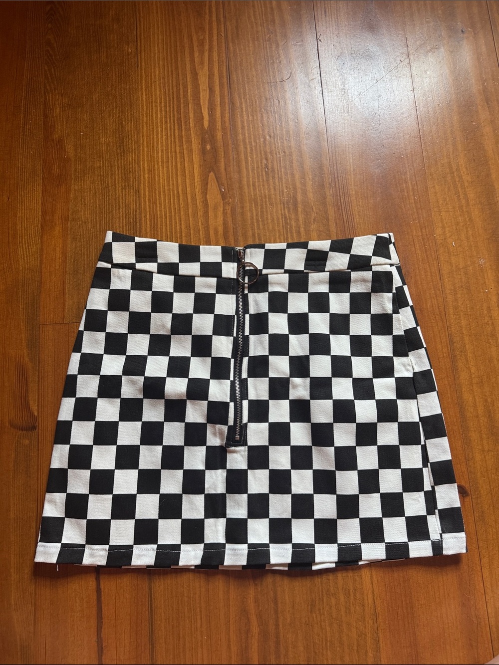 Checkerboard Zip-Front Mini Skirt in Black & White